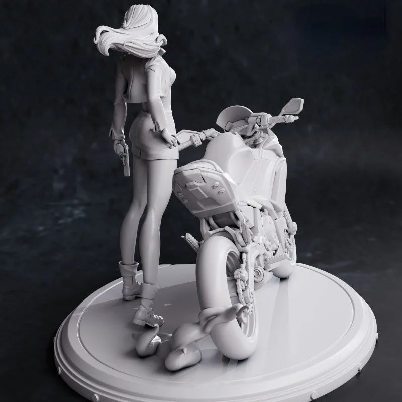Anime Female Biker with Motorcycle 1/24 Resin Figure Kit - resin model view 4