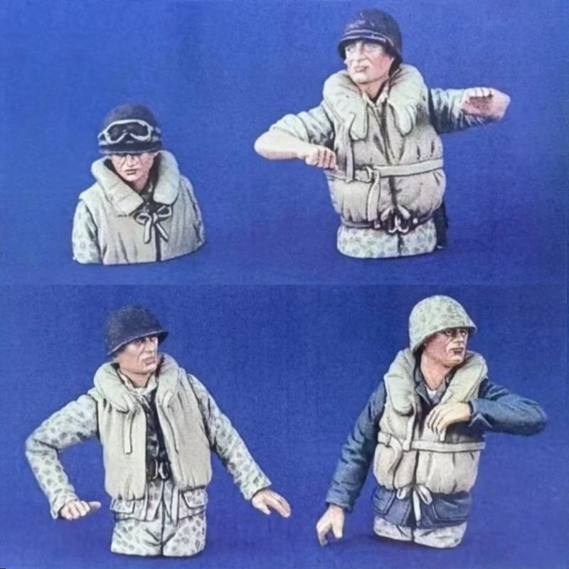 1/35 Scale Die-Cast Resin Figure Model Kit WWII US Marine Tank Crew 4 Figures Half-Body Unassembled and Unpainted