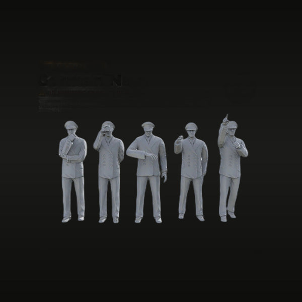 WWII German Navy Officers Set 1/700 Scale Resin Figures (5 Poses)