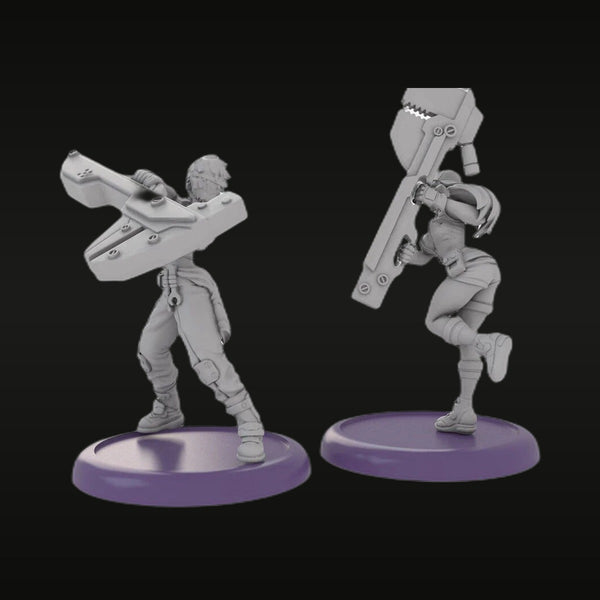 Sci-Fi Female Soldiers with Crew-Served Weapons 32mm Resin Figure Kit Set