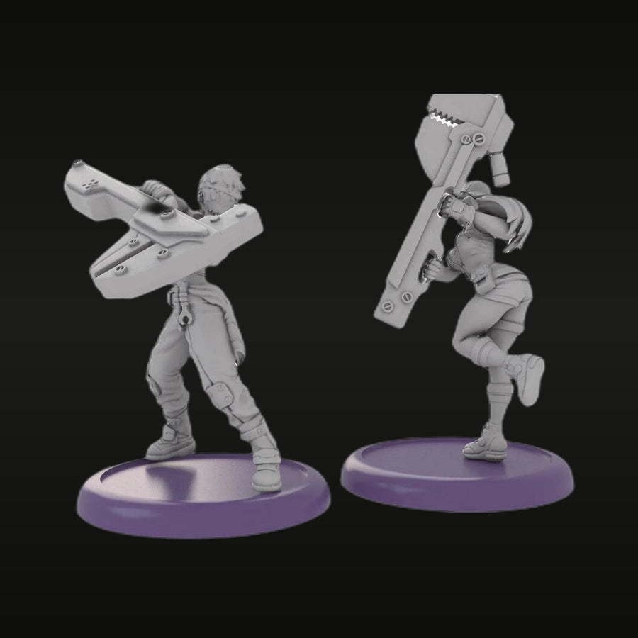 Sci-Fi Female Soldiers with Crew-Served Weapons 32mm Resin Figure Kit Set - unpainted resin model kit
