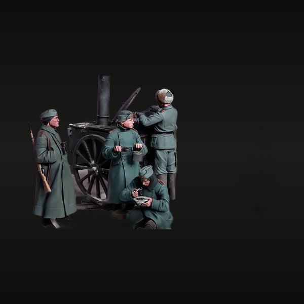 WWI German 77mm Gun Crew with Five Soldiers 1/35 Resin Diorama Set