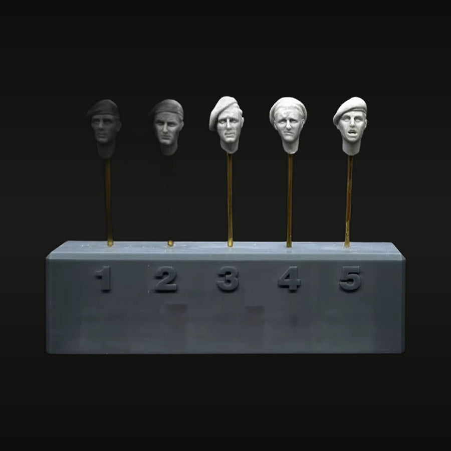 WWII British Commonwealth Soldier Heads 5-Pack 1/35 Resin Bust Set - unpainted resin model kit