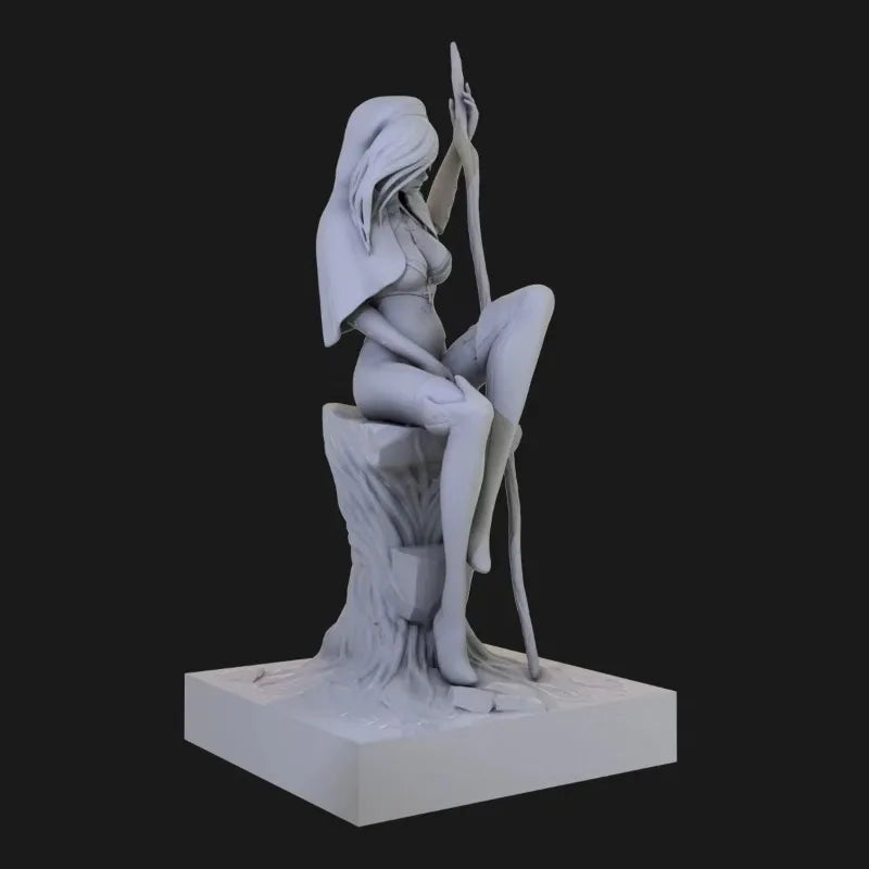 Fantasy Female Sorceress with Staff 1/24 Resin Bust Kit - resin model view 2