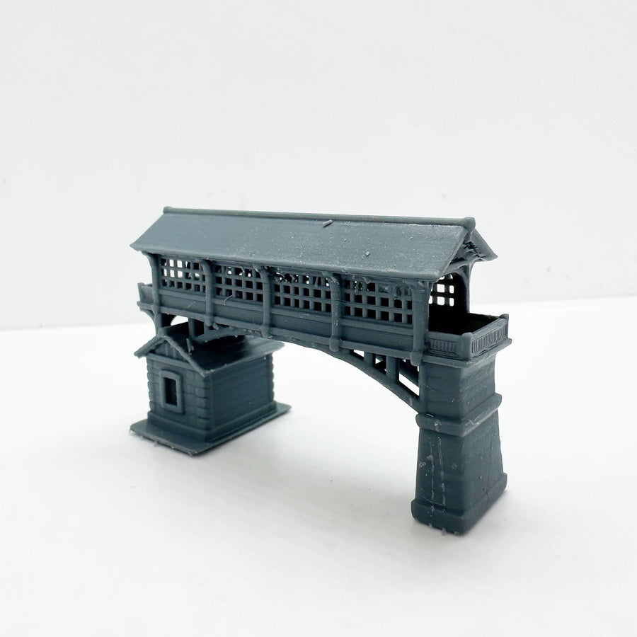Covered Bridge with Stone House Diorama LYTS123 1/87 1/160 1/220 Miniature Building Military Car