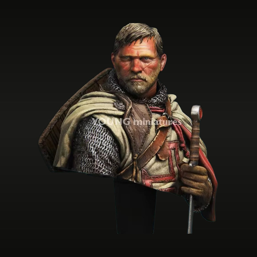 Medieval Templar Knight with Longsword 54mm Resin Bust - unpainted resin model kit