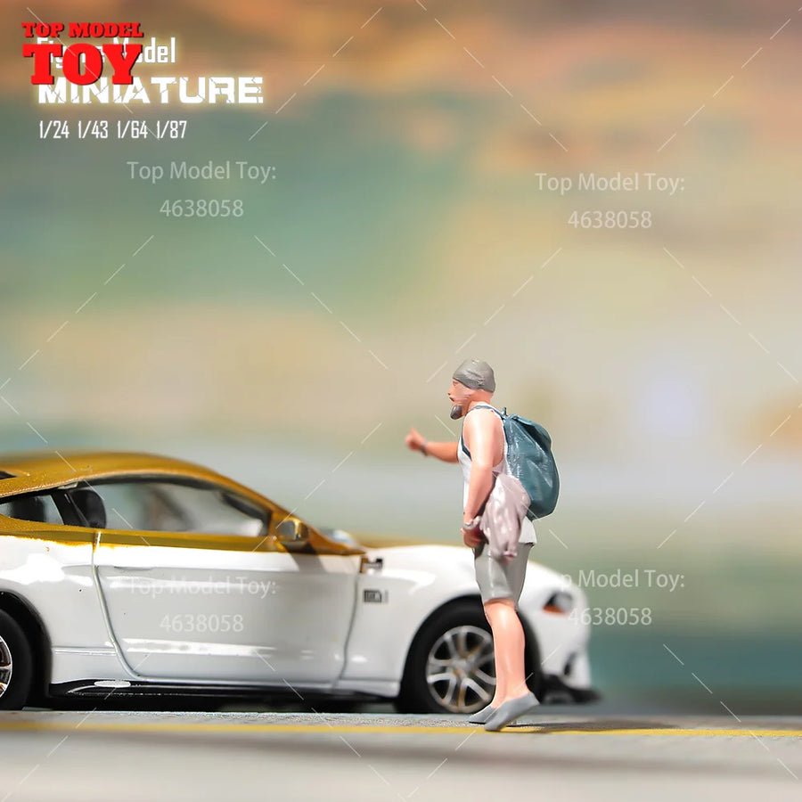 Painted Miniatures 1/24 1/64 1/43 1/87 Blocking Car Backpack Young Man Male Scene Figure Doll Unpainted Model for Vehicles