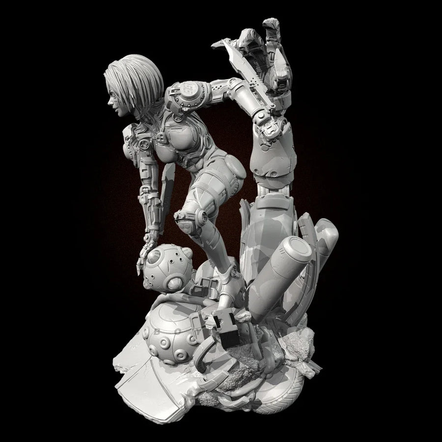 Sci-Fi Cyborg Female Warrior with Mechanical Base 50mm Resin Bust Kit - resin model view 2