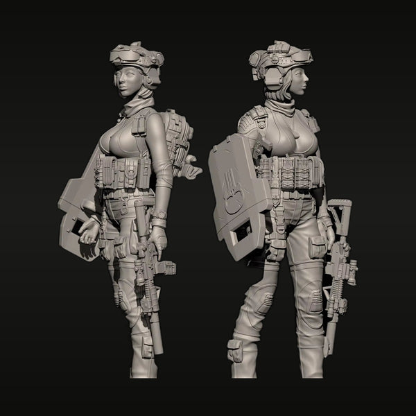 Modern Female Special Forces Operator with M4 and Tactical Gear 75mm Resin Figure Kit