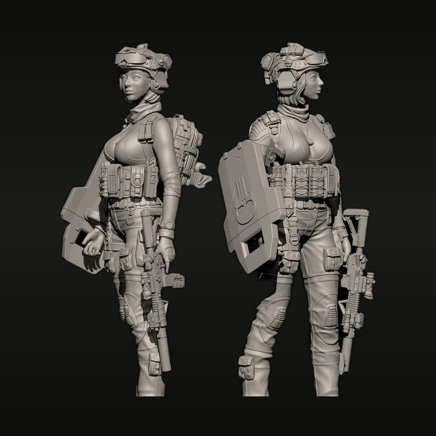 Modern Female Special Forces Operator with M4 and Tactical Gear 75mm Resin Figure Kit - unpainted resin model kit