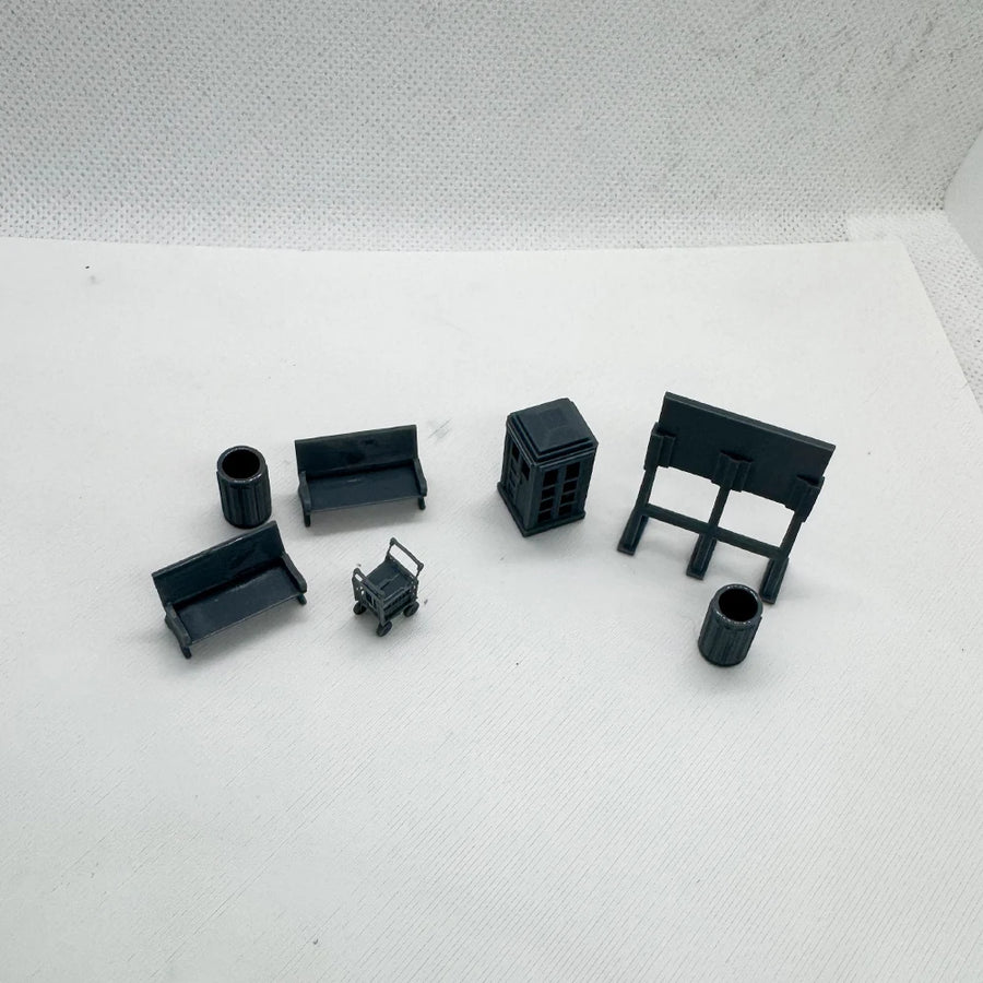 Train Station Accessory Set Phone Booth Bench Luggage Scale LYTS072 1/220 1/48 1/64 1/72 1/87 1/144 1/160 Z Scale Scene