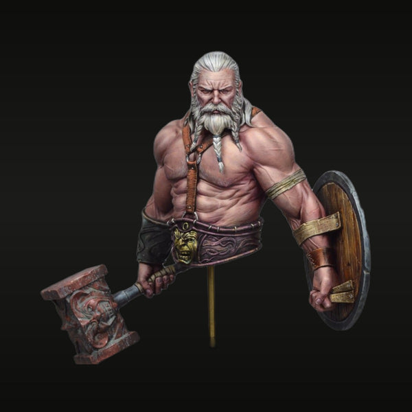 Viking Barbarian Warrior with War Hammer and Shield 1/10 Resin Bust Kit