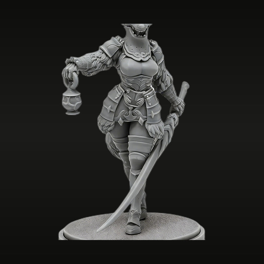 Fantasy Female Demon Warrior with Curved Sword 38mm Resin Figure - unpainted resin model kit