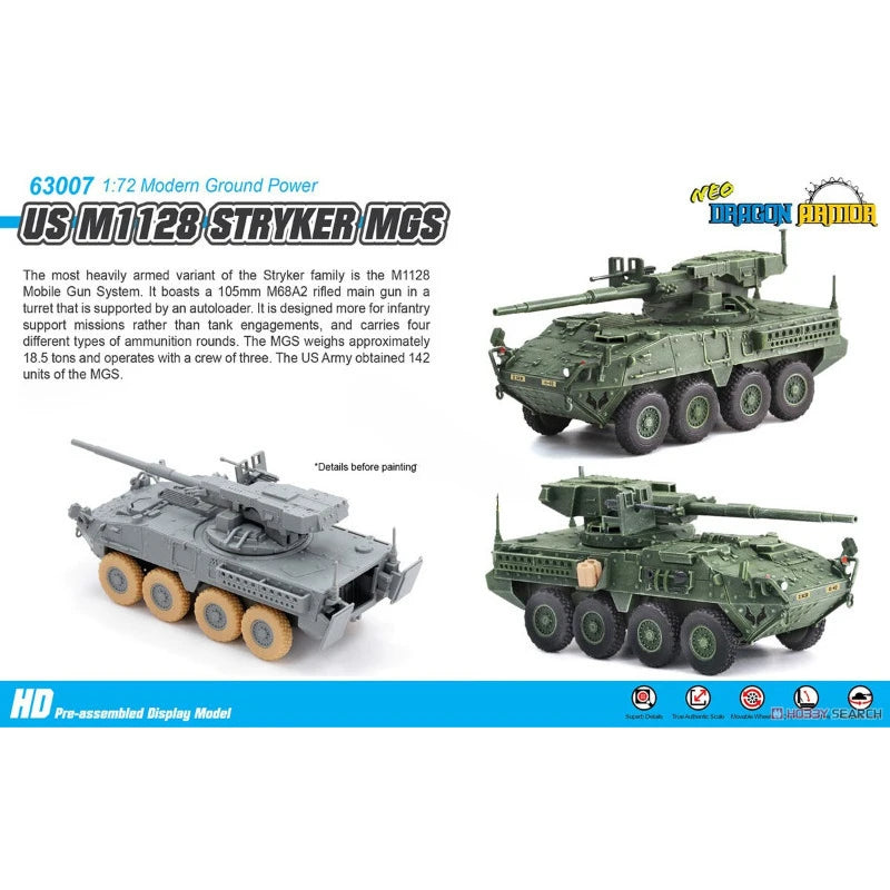 Dragon Model 63007 1/72 US M1128 Stryker MGS (Pre-Built Tank Model)