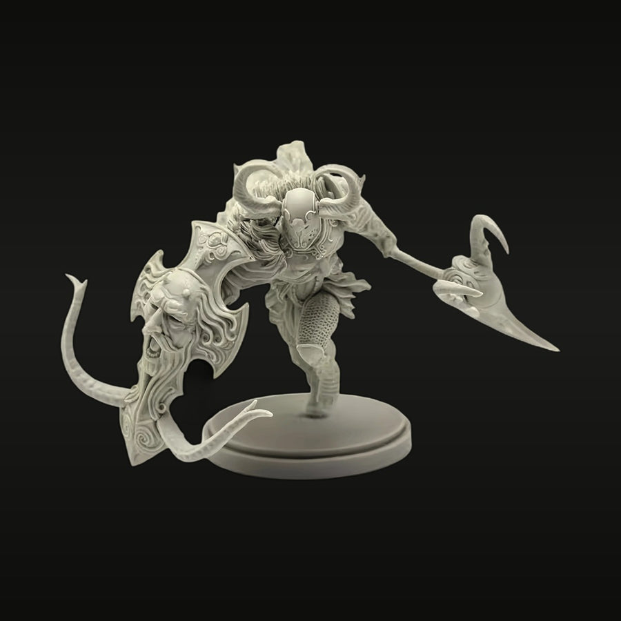 Fantasy Demon Warrior with Curved Blade and Shield 38mm Resin Figure Kit - unpainted resin model kit