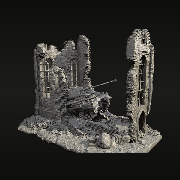 WWII Sherman Tank in Ruined Church Diorama 1/35 Resin Kit