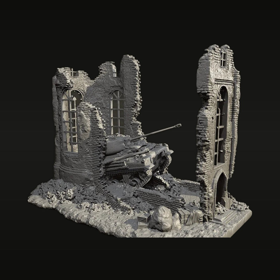 WWII Sherman Tank in Ruined Church Diorama 1/35 Resin Kit - unpainted resin model kit