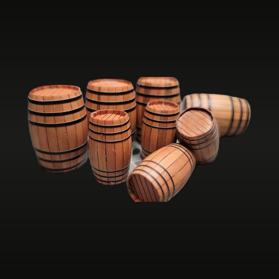 Wooden Wine Barrel Miniature Set - 28mm Resin Diorama Accessory Kit - unpainted resin model kit