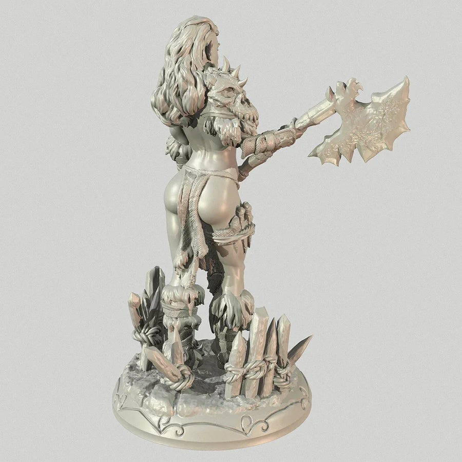 Fantasy Female Barbarian Warrior with Skull Staff 75mm Resin Figure Kit - resin model view 4