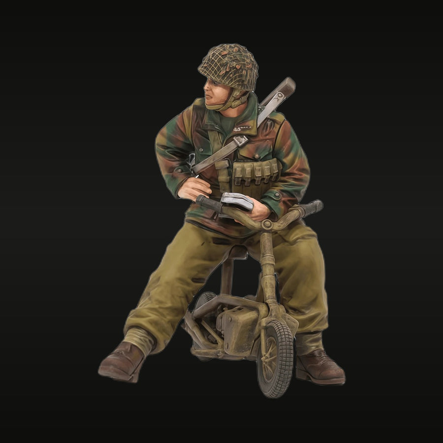 WWII British Paratrooper on Welbike with Suppressed Sten Gun 1/48 Resin Kit - unpainted resin model kit