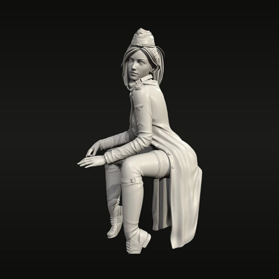 Stylized German Luftwaffe Female Officer Seated Figure 1/35 Resin Kit - unpainted resin model kit