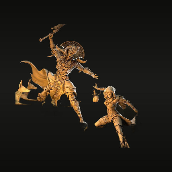 Fantasy Warriors Male & Female Busts with Axes 75mm Resin Kit