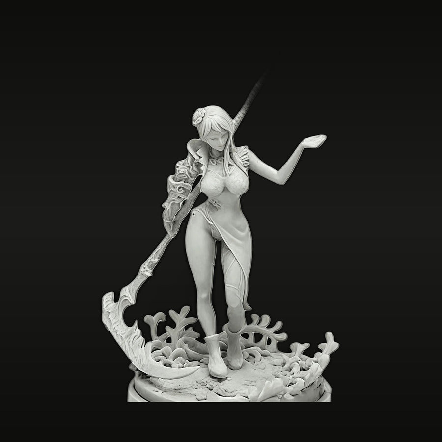 Fantasy Female Elf Warrior with Ornate Staff 40mm Resin Figure Kit - unpainted resin model kit