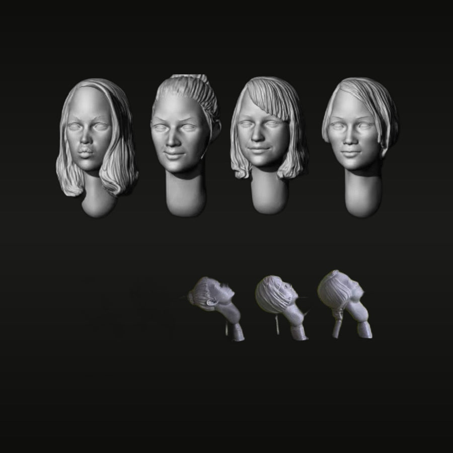 Modern Female Heads 350046 Set of 4 with Varied Hairstyles 1/35 Resin Bust Kit - unpainted resin model kit