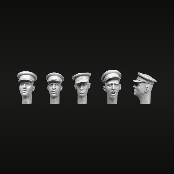 Soviet WWII Officer Heads with Caps Set of 5 1/35 Resin Bust Kit