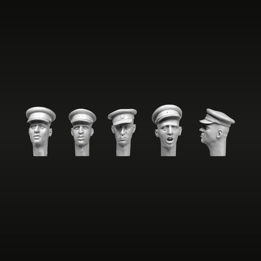 Soviet WWII Officer Heads with Caps Set of 5 1/35 Resin Bust Kit - unpainted resin model kit
