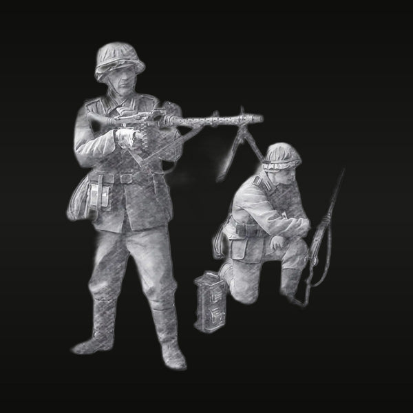WWII German MG34 Gunner & Ammunition Bearer 1/35 Resin Figure Kit