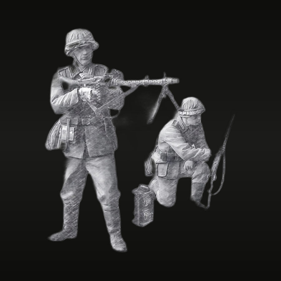 WWII German MG34 Gunner & Ammunition Bearer 1/35 Resin Figure Kit - unpainted resin model kit