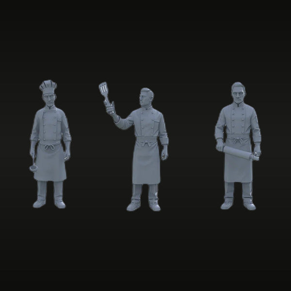 Modern Chef Kitchen Staff 3-Figure Set 1/72 Resin Figures