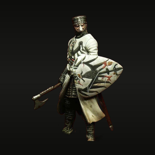 Medieval Teutonic Knight with Battle Axe and Heraldic Shield 54mm Resin Figure Kit
