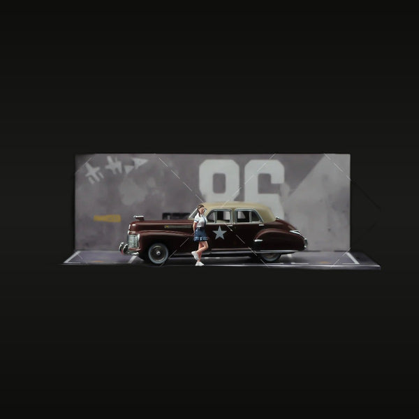 1940s Girl with WWII Era Classic Cadillac Diorama Set 1/64 Scale Resin Kit