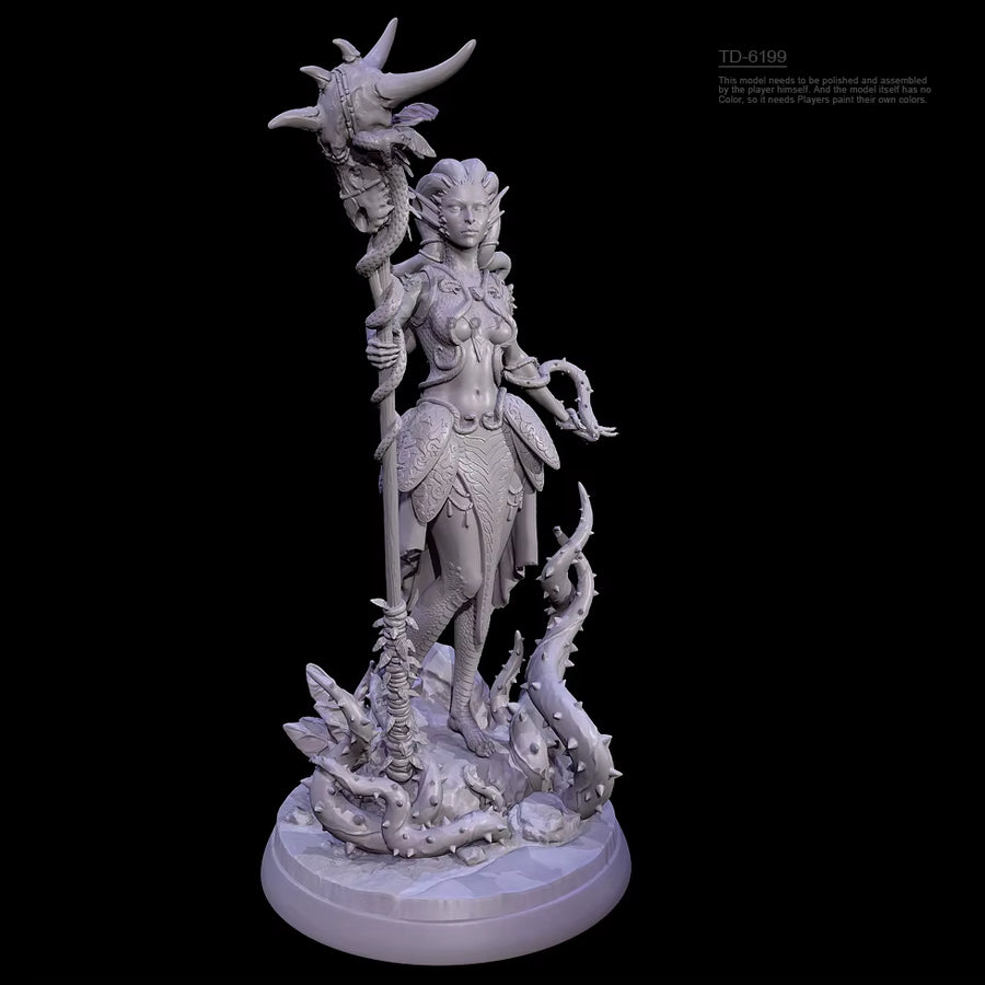 Fantasy Female Elf Sorceress with Staff and Serpent 38mm Resin Figure Kit - resin model view 4