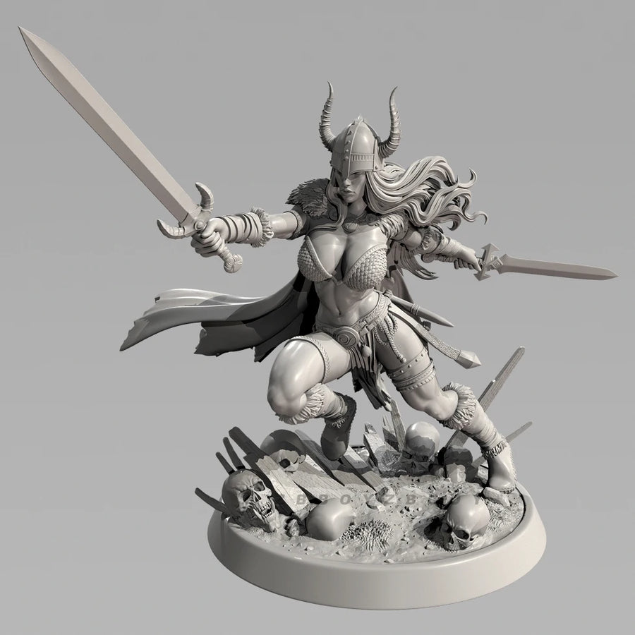 Fantasy Female Pinup Viking Warrior with Sword and Hammer 55mm Resin Figure Kit - resin model view 3