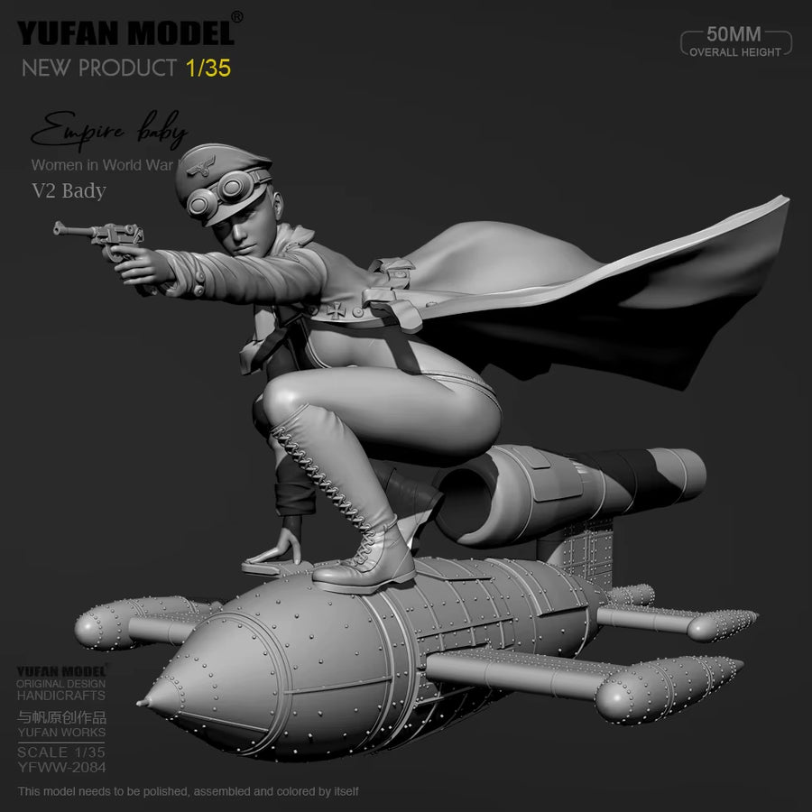 Steampunk Female Aviator Action Girl on Rocket 1/35 Resin Figure Kit - resin model view 4