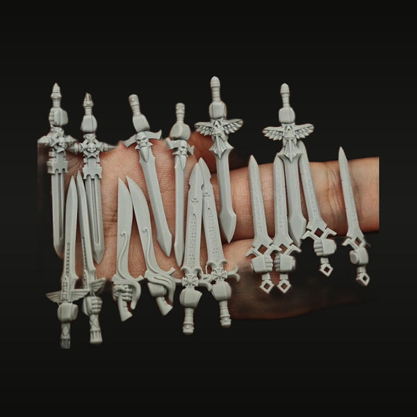 Fantasy Warrior Ornate Sword Busts Set of 16 75mm Resin Kit