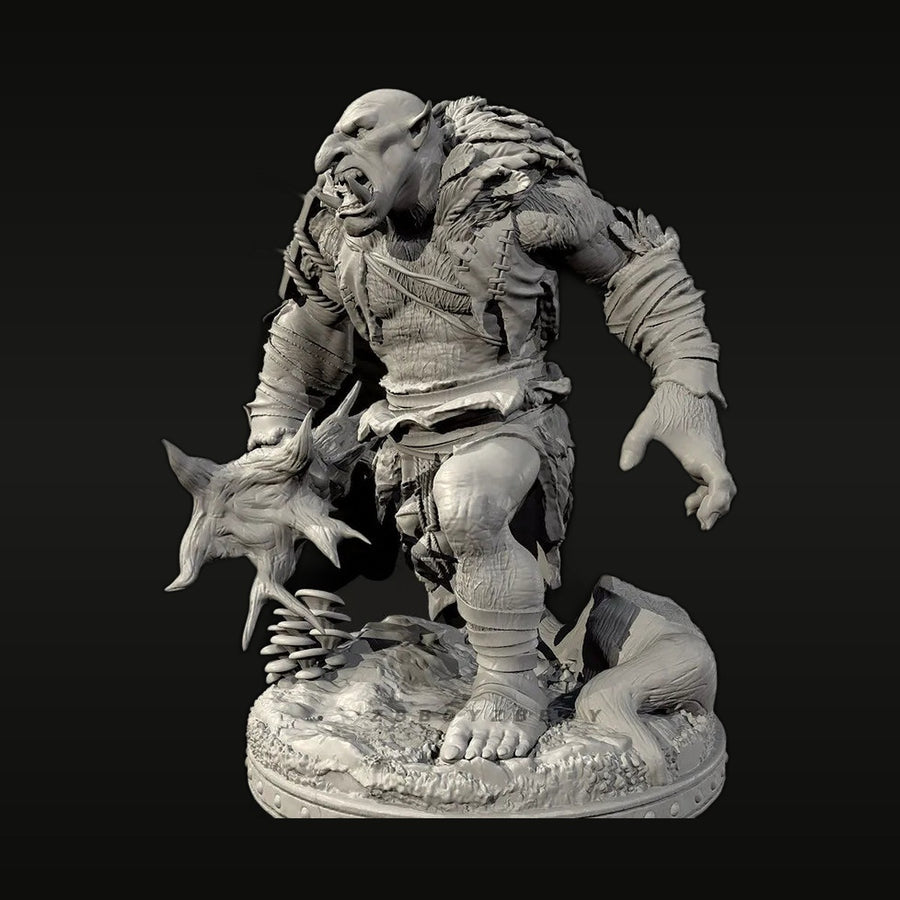 Fantasy Orc Warrior with Club and Creature 38mm Resin Figure Kit - unpainted resin model kit