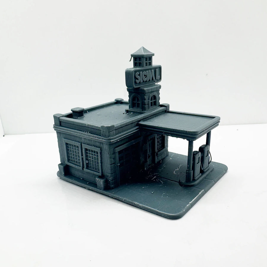 Retro-Style Gas Station LYTS122 1/87 1/160 1/220 Miniature Building Military Car