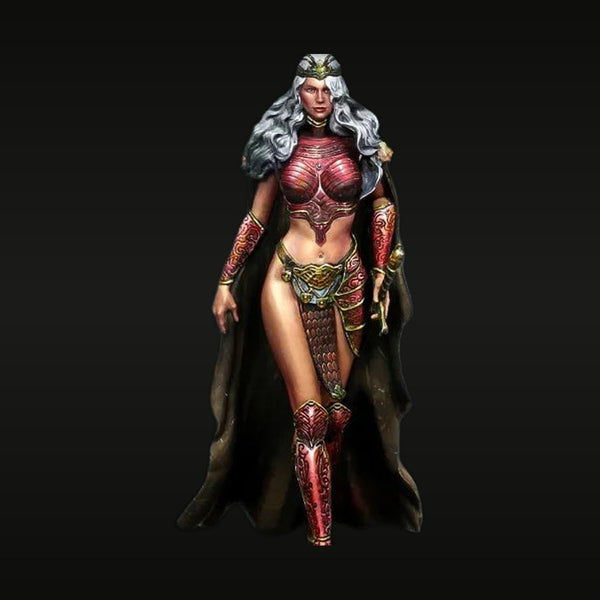 Fantasy Female Warrior Queen in Ornate Red Armor with Cloak Resin Figure Kit