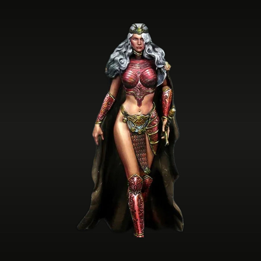 Fantasy Female Warrior Queen in Ornate Red Armor with Cloak Resin Figure Kit - unpainted resin model kit