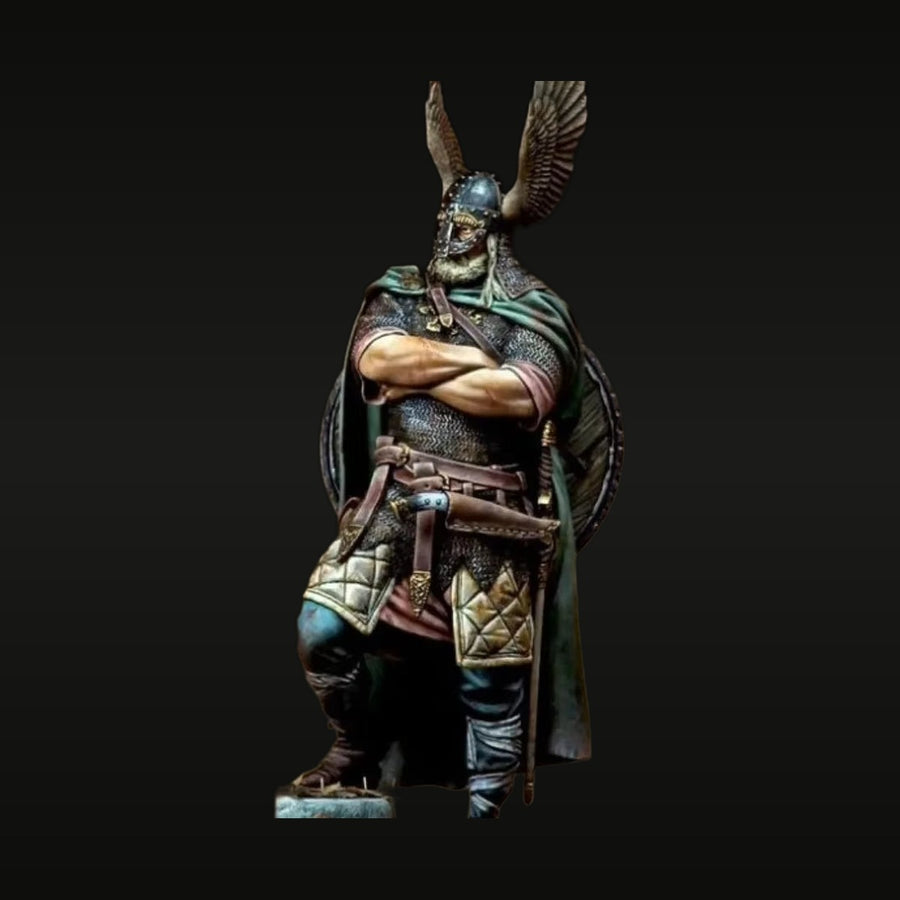 Medieval Viking Warrior with Winged Helm and Cloak 90mm Resin Figure Kit - unpainted resin model kit