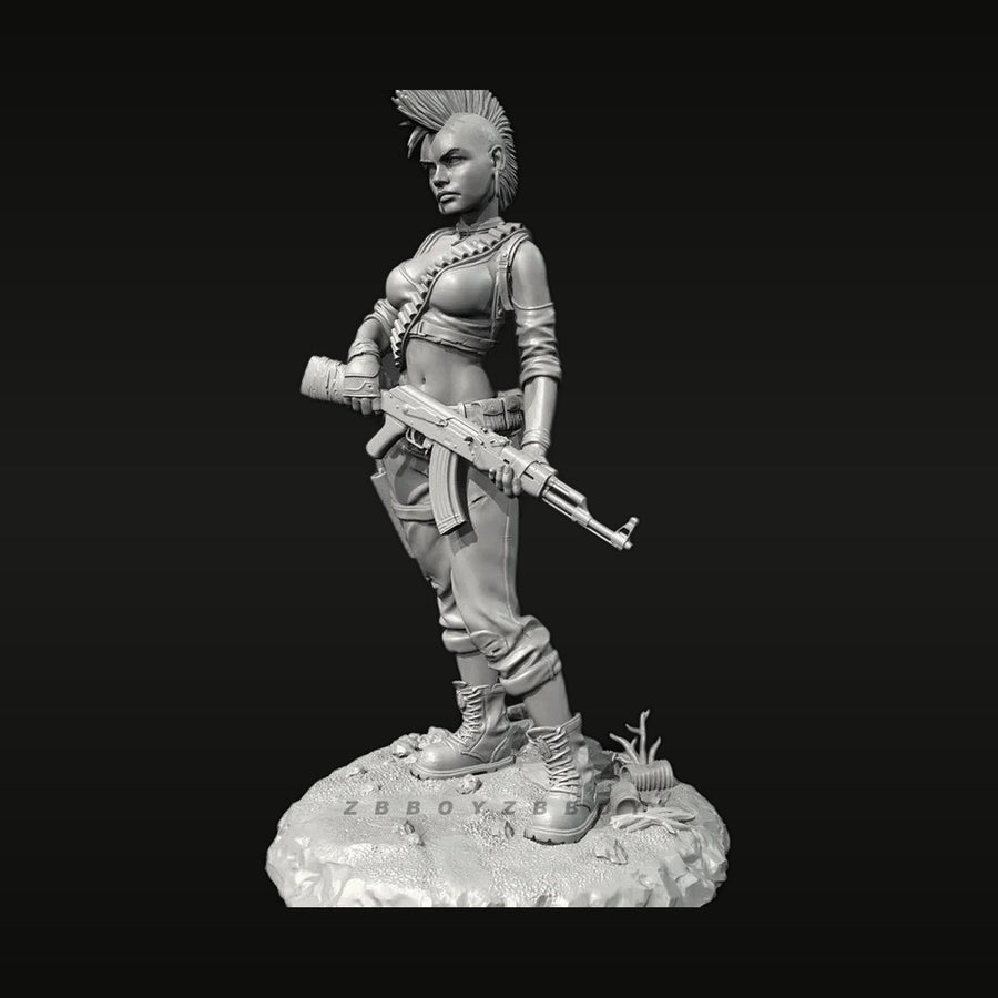 Sci-Fi Female Warrior Mohawk with Assault Rifle 75mm Resin Bust Kit - unpainted resin model kit