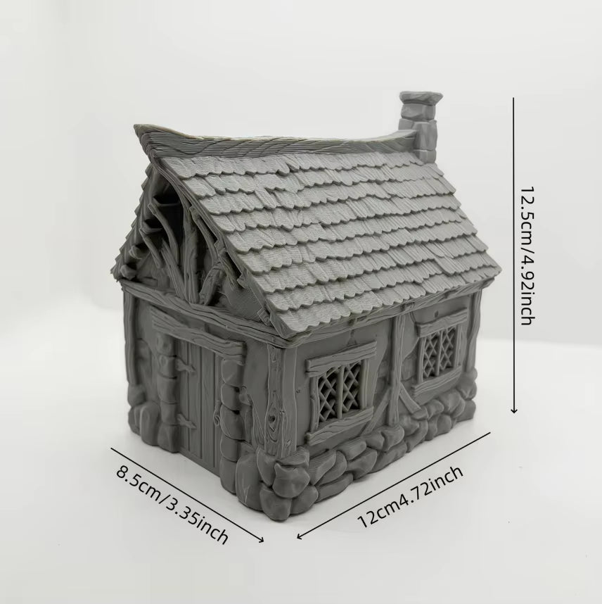 Medieval Stone Cottage with Chimney - 28mm Resin Diorama Model - resin model view 5