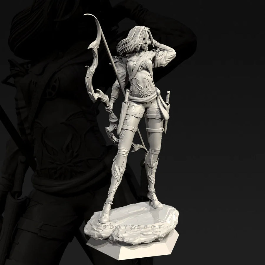 Fantasy Female Archer with Recurved Bow 28mm Resin Figure Kit - resin model view 2