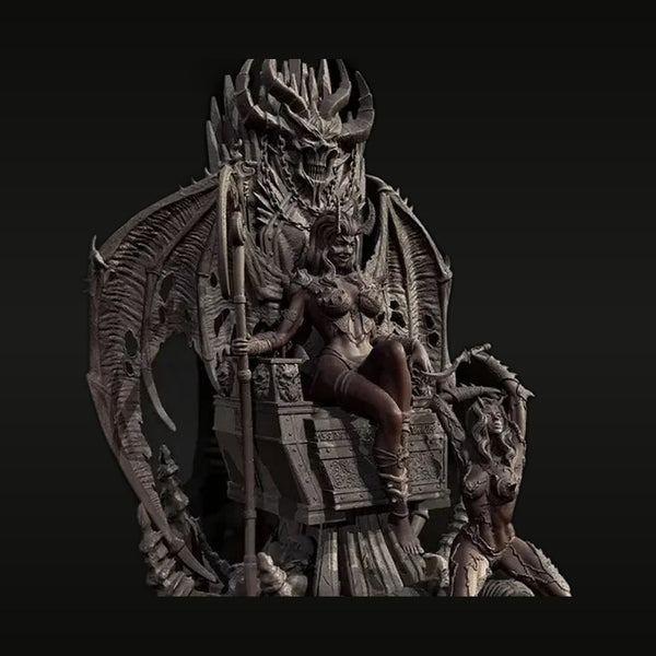 Fantasy Demon Dragon Lord on Throne with Maiden 60mm Resin Diorama Kit