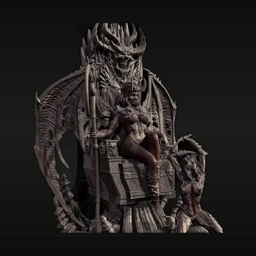 Fantasy Demon Dragon Lord on Throne with Maiden 60mm Resin Diorama Kit - unpainted resin model kit