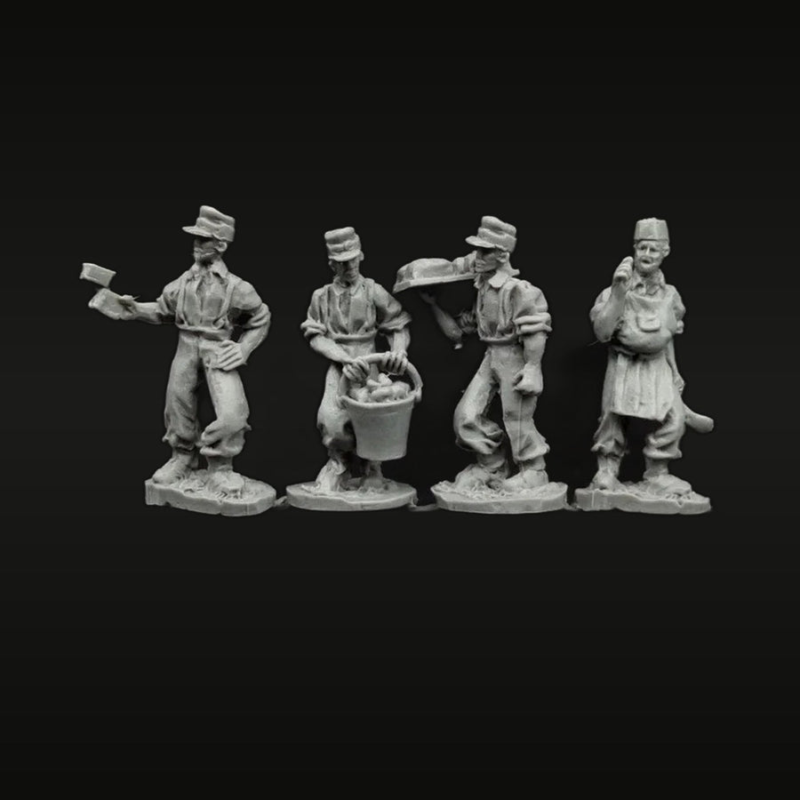 WWII German Kitchen & Support Staff 4-Figure Set 1/72 Resin Kit - unpainted resin model kit
